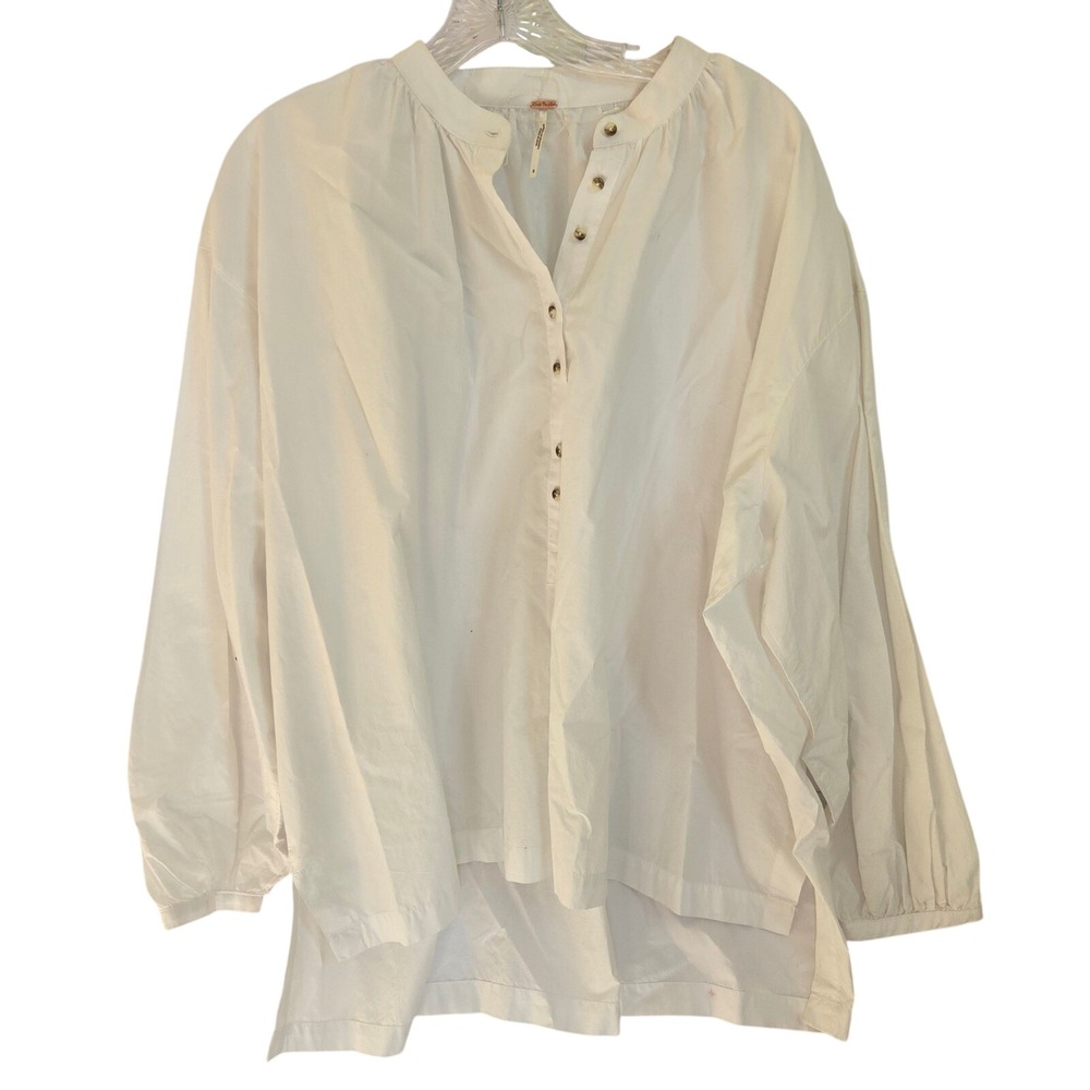 Free‎ People Size S Hey Baby Oversized White Cotton Long Sleeve Henley Tunic Top